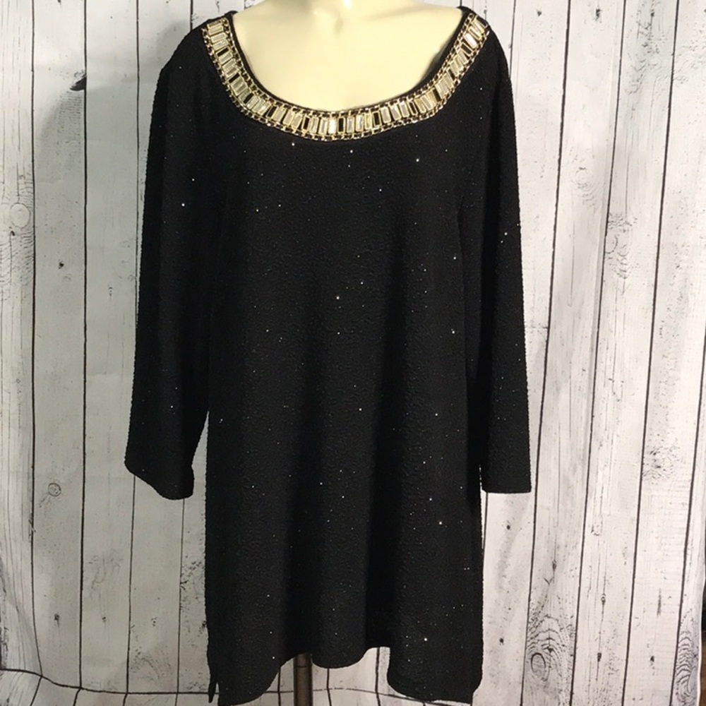 La Vanya long sparkly tunic sweater embellished Collar rhinestones